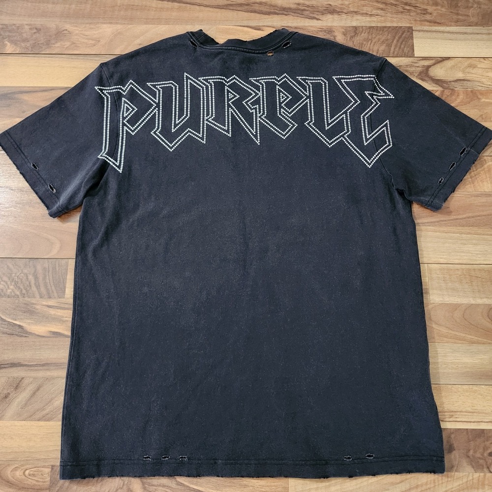 Purple Brand Heavyweight Jersey Studded Logo T-Shirt Black Faded Distressed XL